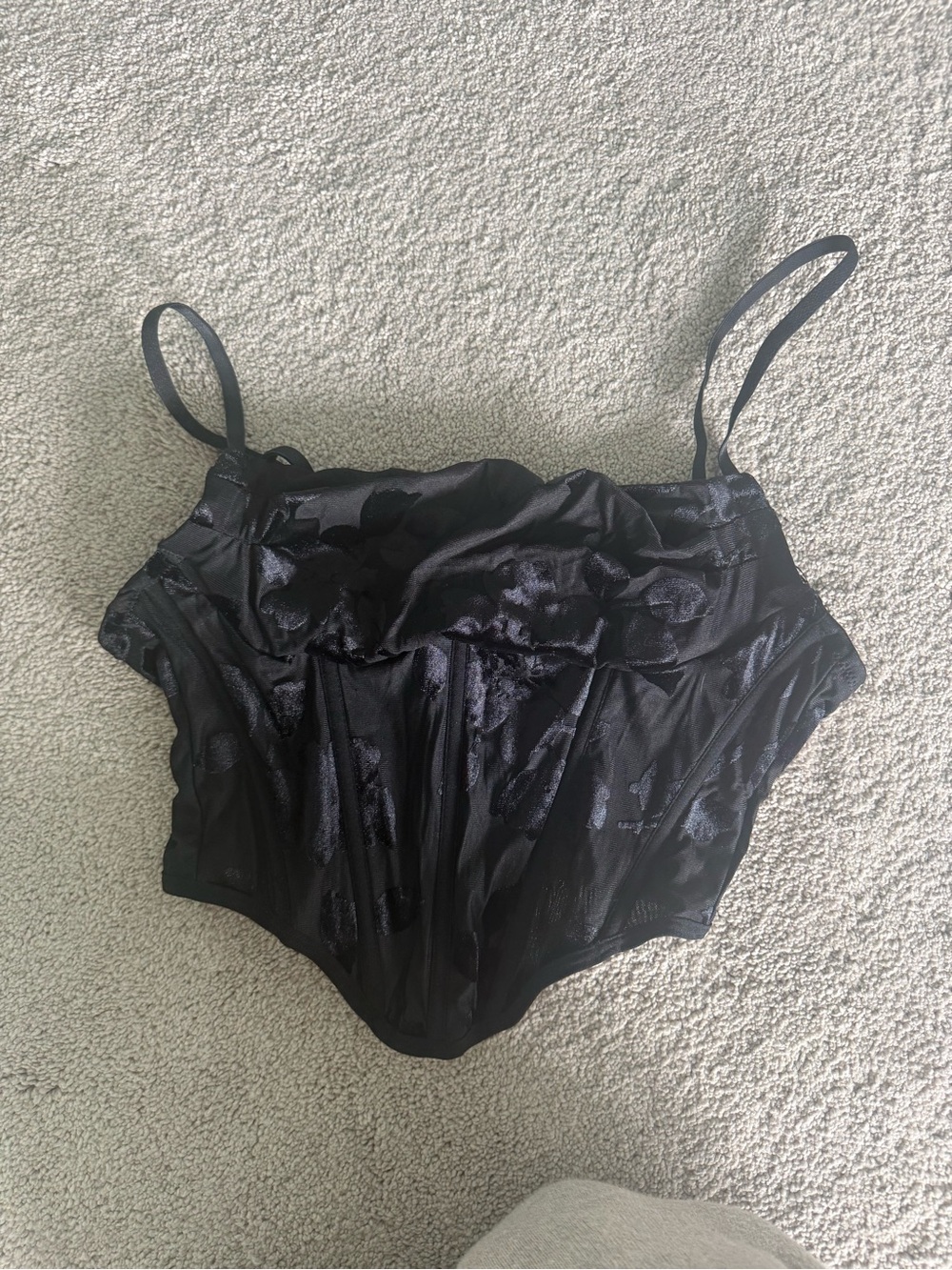 Garage Black Satin Floral Corset Top